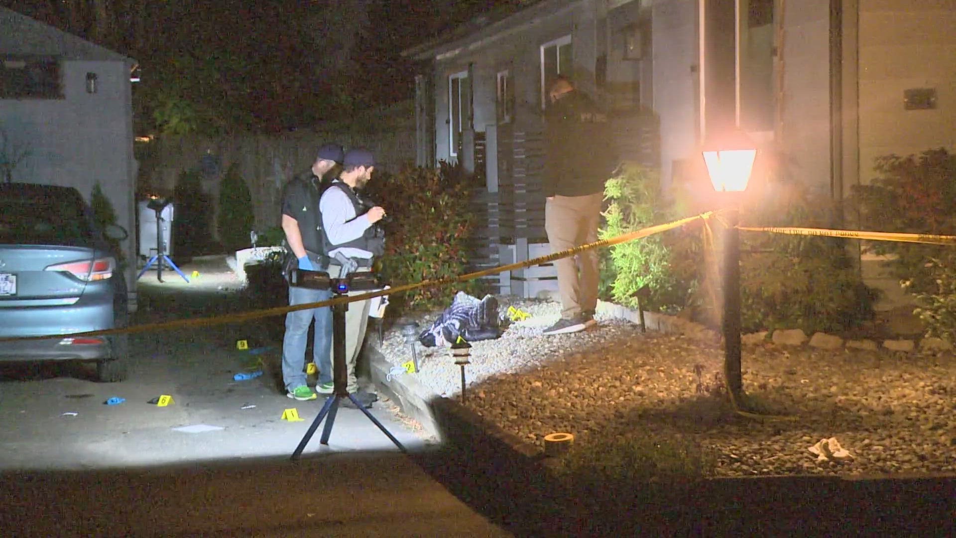 Two 20-year-old men were shot overnight near 26th St. SE in Auburn. Police are still looking for a suspect.