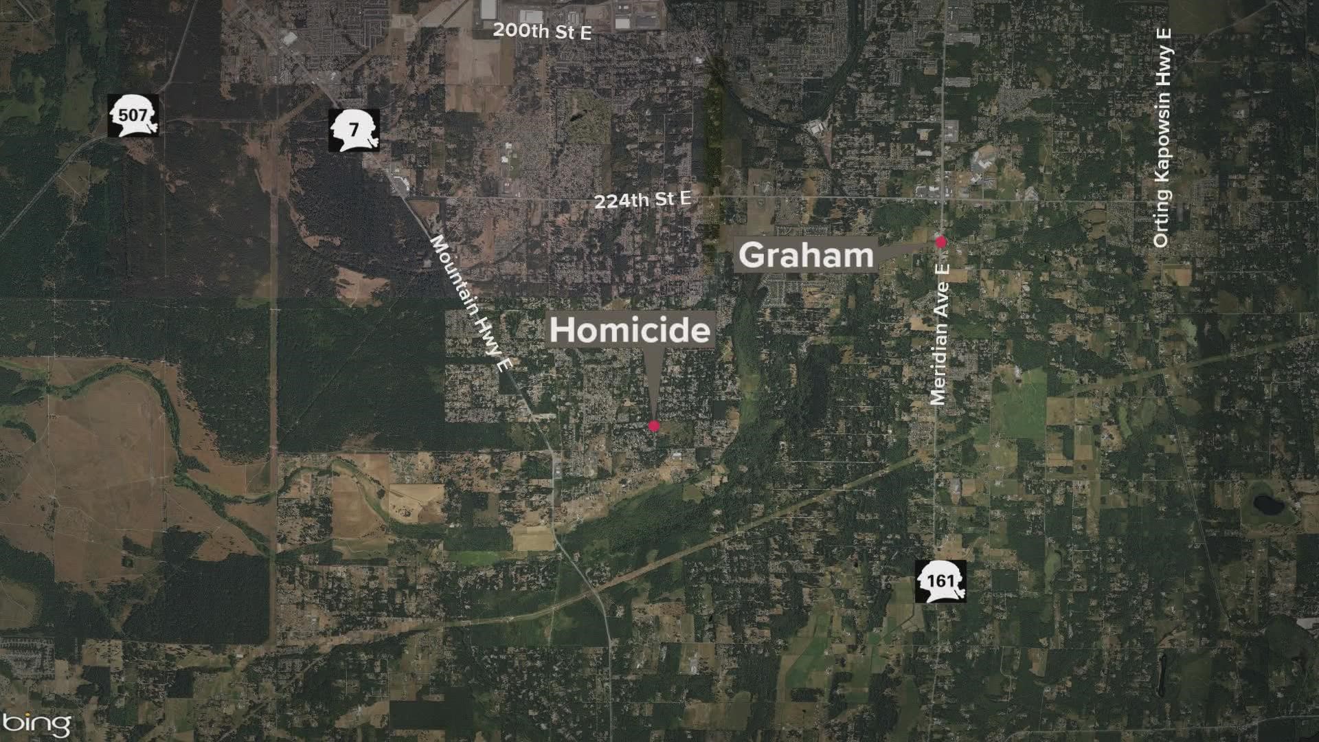 A reported shootout between two men led to the death of one in Graham, and police continue their search for the suspect.
