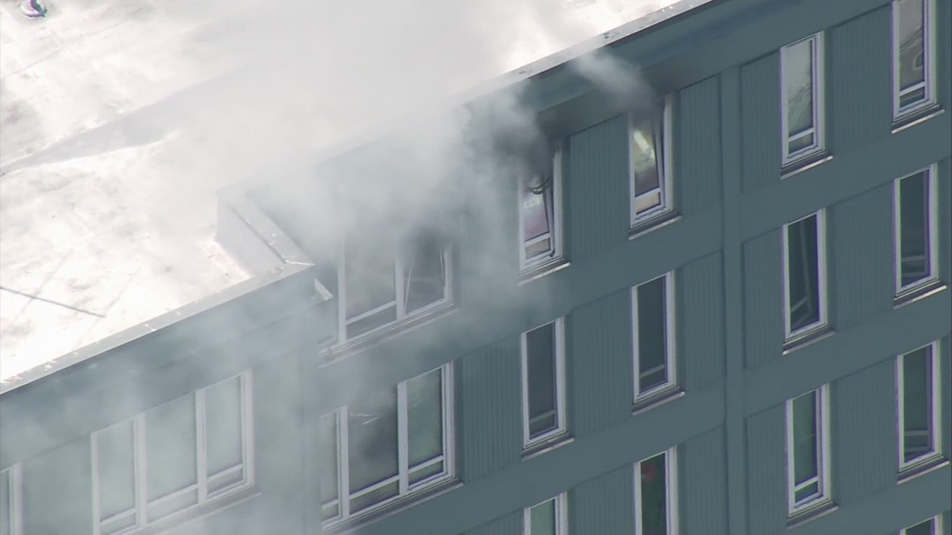 Smoke was seen billowing from the 16th floor of the Bell Tower Apartments in Seattle's Belltown neighborhood on Monday afternoon. Fire crews arrived and knocked down flames. No reports of injuries.