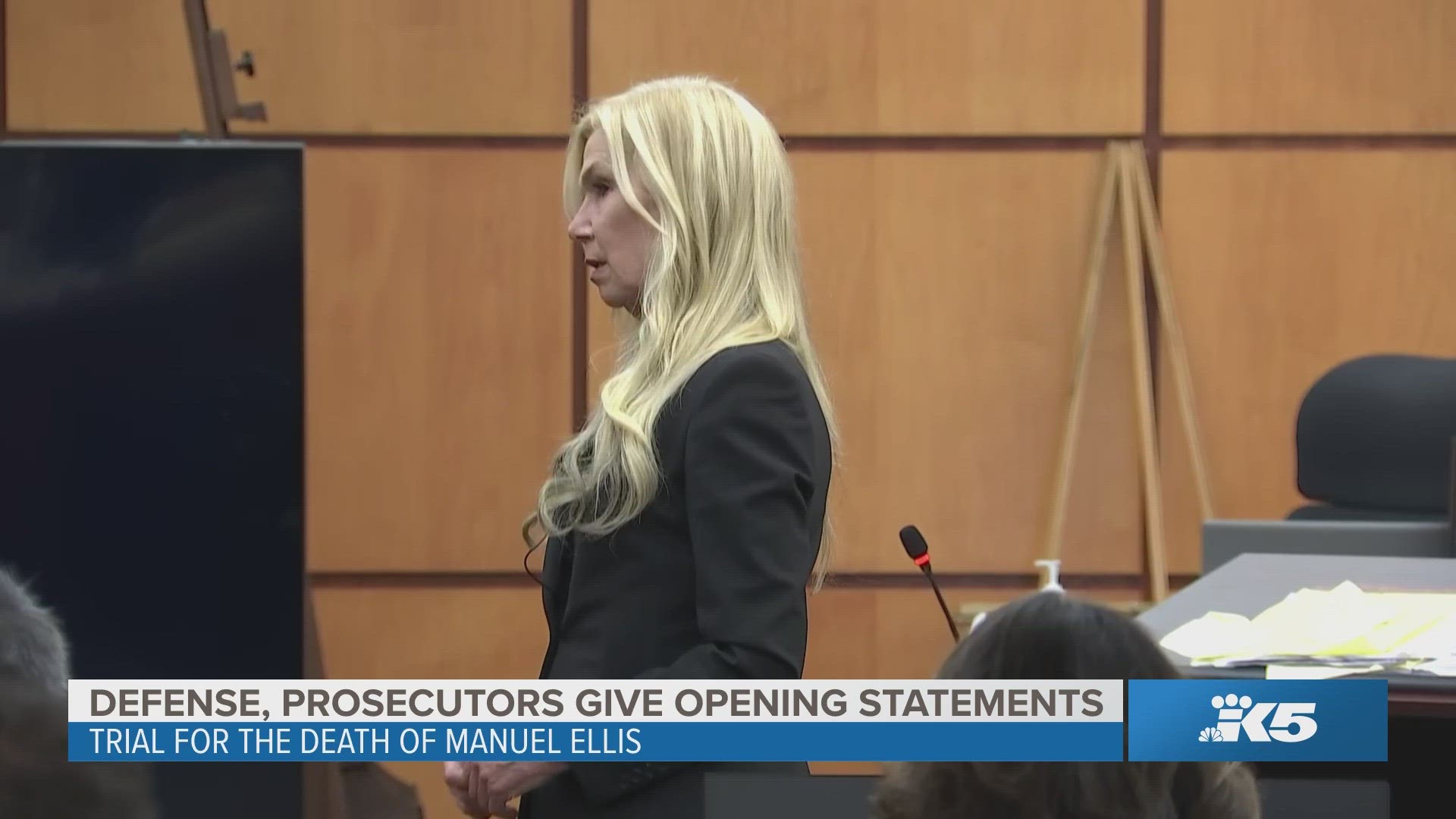 Attorney Anne Bremmer, defense for Tacoma Police Officer Timothy Rankine, gives an opening statement in the trial for the death of Manny Ellis.