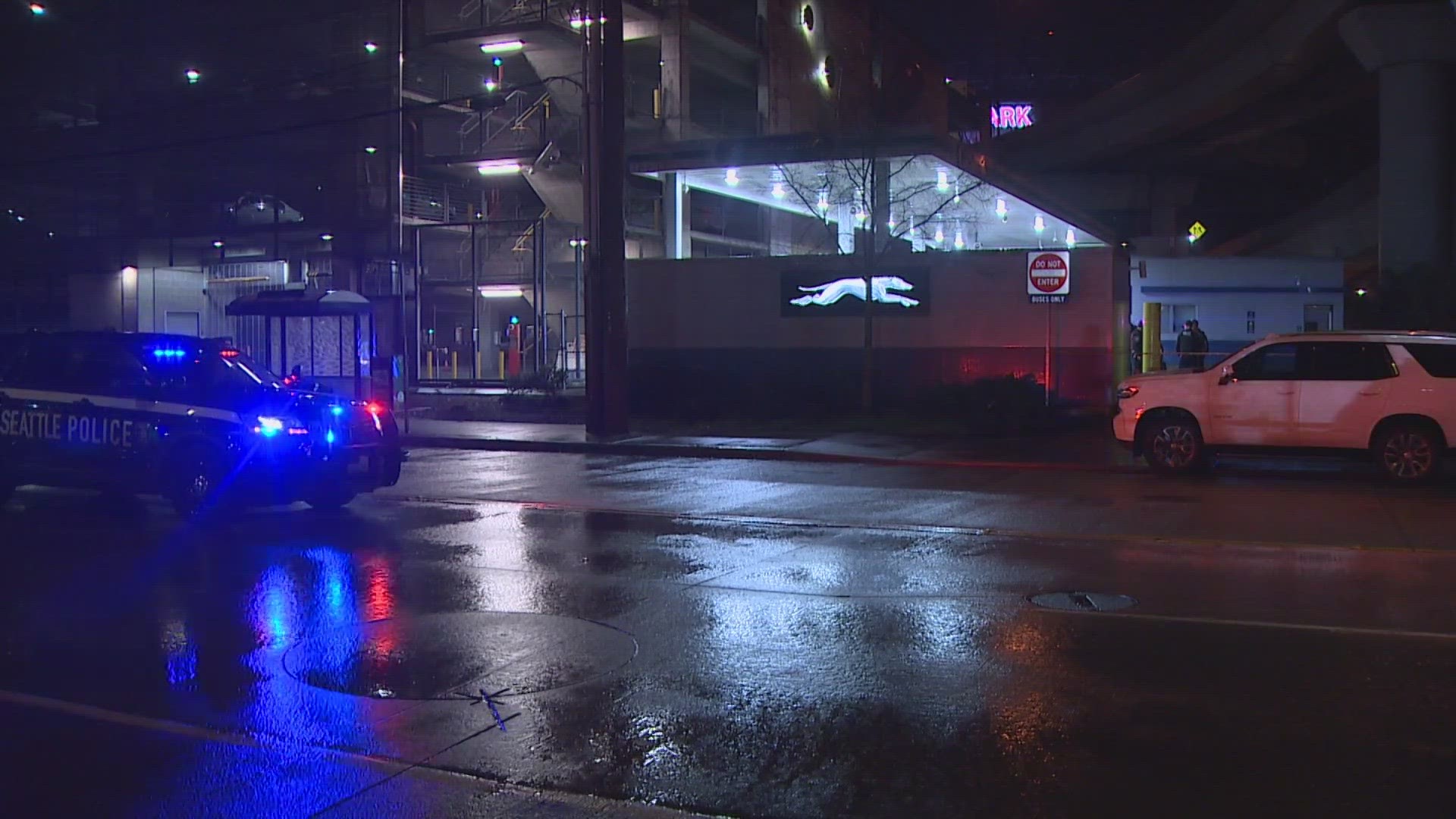 A 23-year-old woman is in critical condition after a shooting at the Greyhound bus station on Royal Brougham Way in Seattle