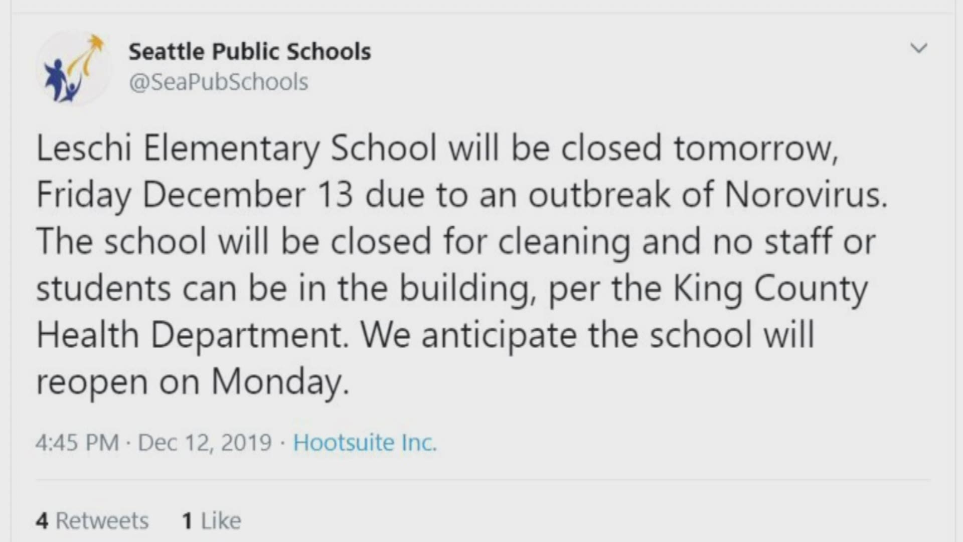 Leschi Elementary closes due to norovirus outbreak | king5.com