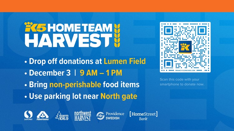 Want to support Home Team Harvest? You can bring in person donations to Lumen Field on Dec. 3