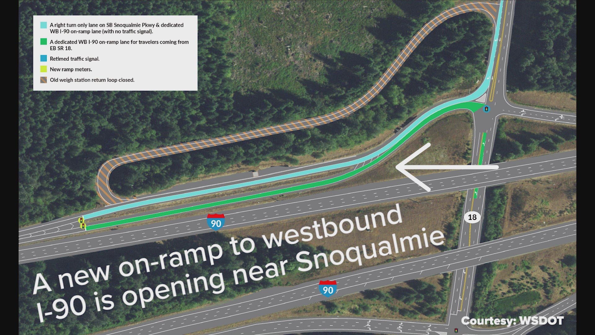 A new westbound Interstate 90 on-ramp near Snoqualmie is expected to open Nov. 5, 2019