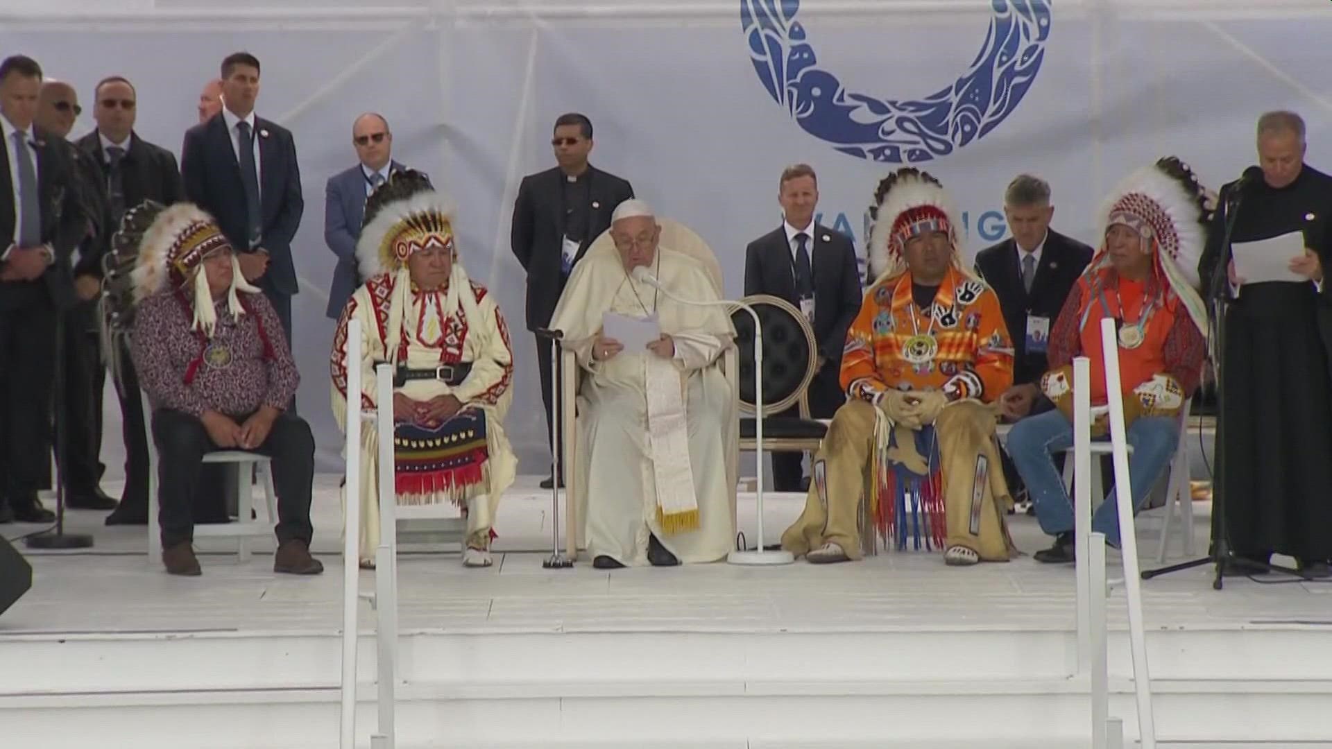 The pontiff says the forced assimilation of Native peoples into Christian society destroyed their cultures, severed their families and marginalized generations.