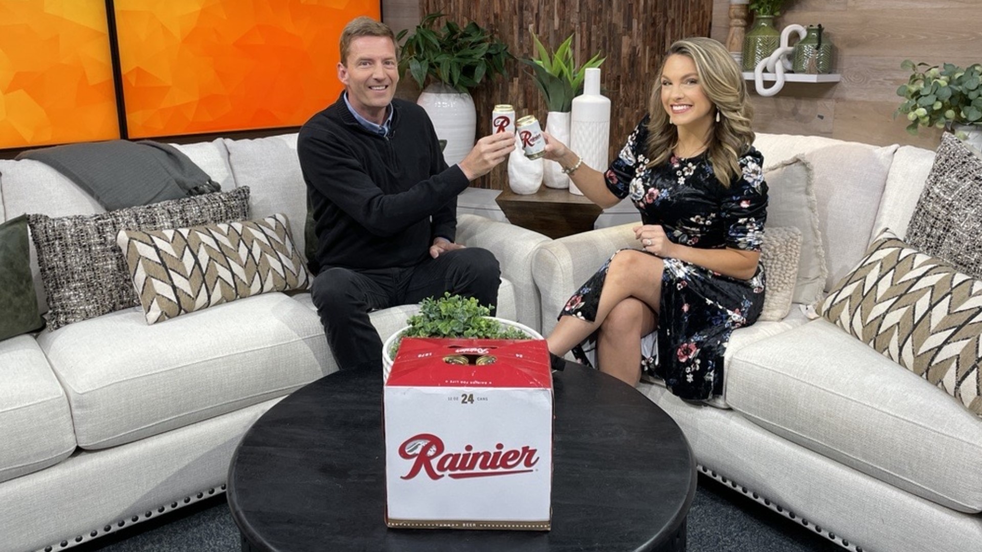 Evening’s Saint Bryan and Amity popped a beer while talking about Rainier Beer’s history and the iconic ads being used in upcoming documentary. #newdaynw