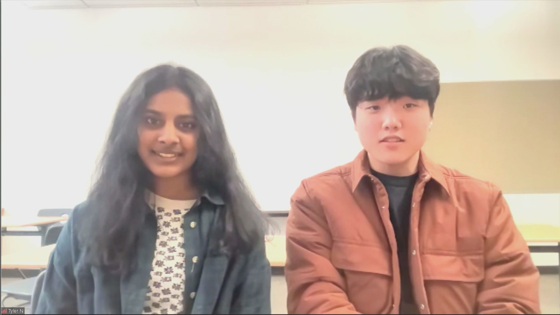 Tyler Nathan and Mahee Nemani, who are part of a group of nine students who pushed lawmakers to ban gender-based pricing, react to the state Senate passing the bill.