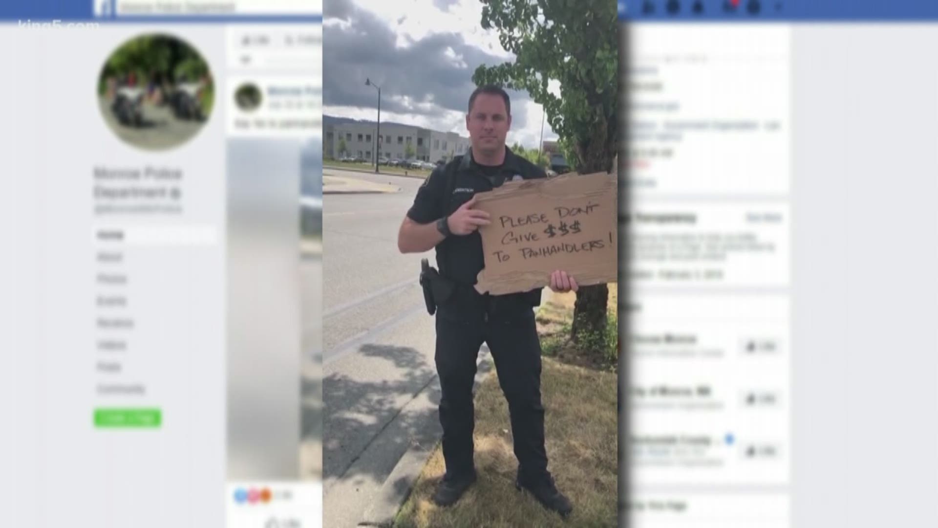 A video that Monroe police posted on their Facebook page discourages people from giving money to panhandlers and instead asks them to give money to charities that help the homeless.