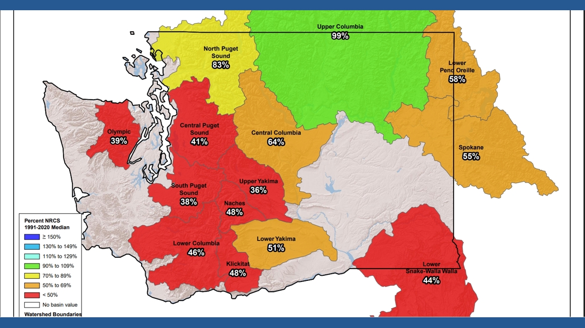 A look at snowpack levels in Washington state as of Jan. 28, 2026.