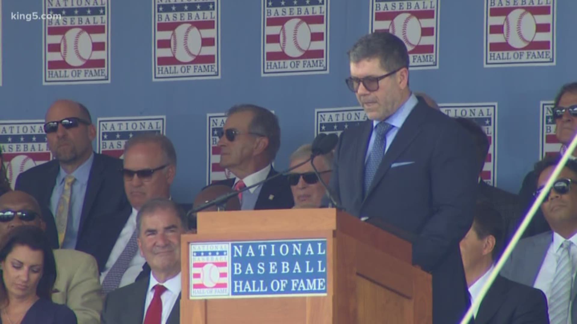 Edgar Martinez of the Seattle Mariners is inducted into the National  Baseball Hall of Fame on July 21, 2019. 
