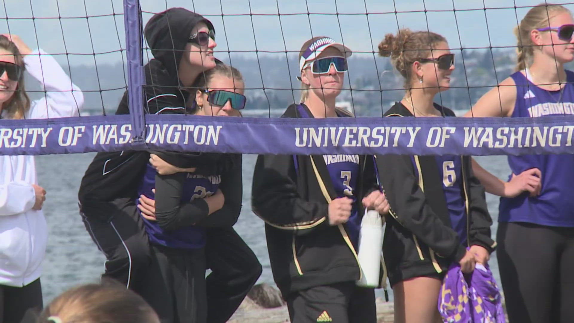 UW beach volleyball hosts one tournament each year at Alki Beach. Rain or shine, the Beach Dawgs take the court and use their Seattle weather to their advantage.
