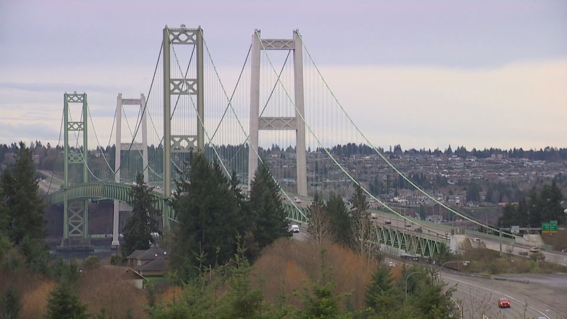 The closure has reduced westbound State Route 16 to two lanes over the Narrows Bridge.