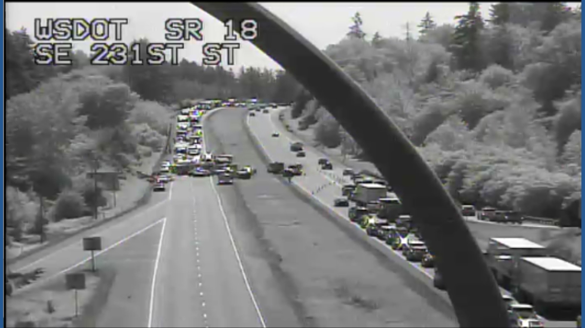 The collision closed all lanes of State Route 18 near Maple Valley for multiple hours.