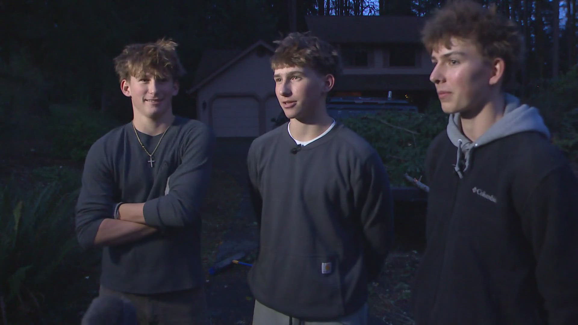 One woman was trapped after a tree fell across her driveway. The boys took the time to break down the tree and remove it.