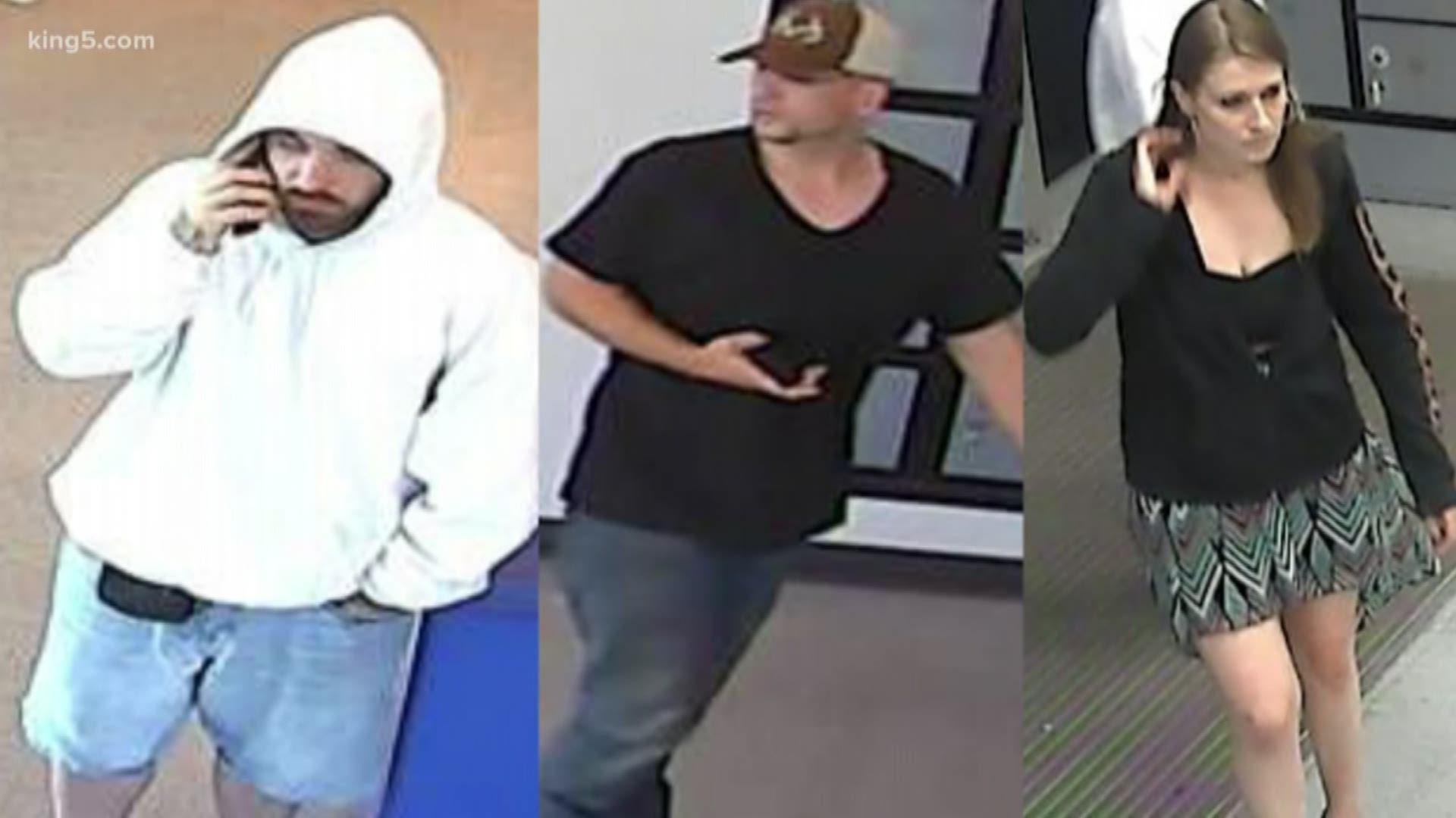 The U.S. Postal Inspection Service is looking for three people suspected of breaking into P.O. boxes and stealing mail from post offices in Auburn and Milton. KING 5's Ted Land reports.