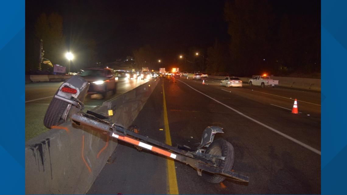 Motorcyclist hits trailer left on freeway in Renton | king5.com