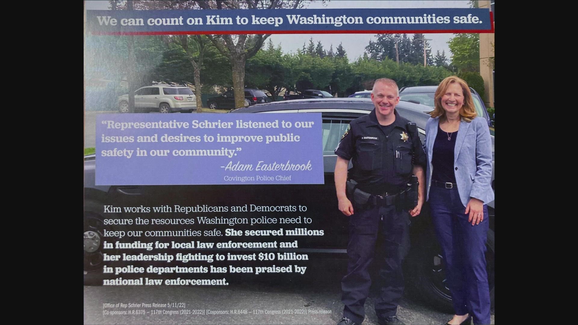 Covington Police Chief Adam Easterbrook was 'shocked' to see his photo used in a Rep. Kim Schrier campaign ad.