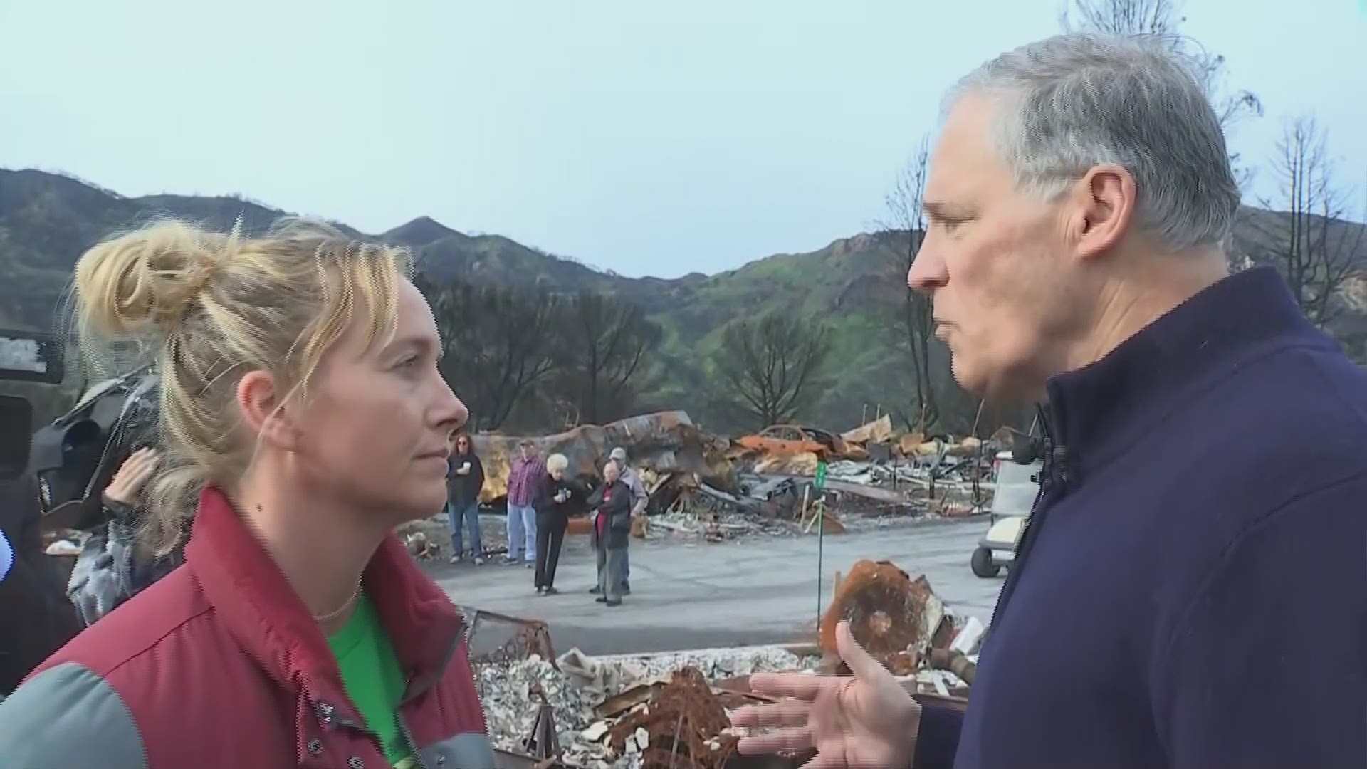 Inslee toured the Seminole Springs Mobile home park in Agoura Hills to survey the impact of last year's deadly Woolsey Fire.