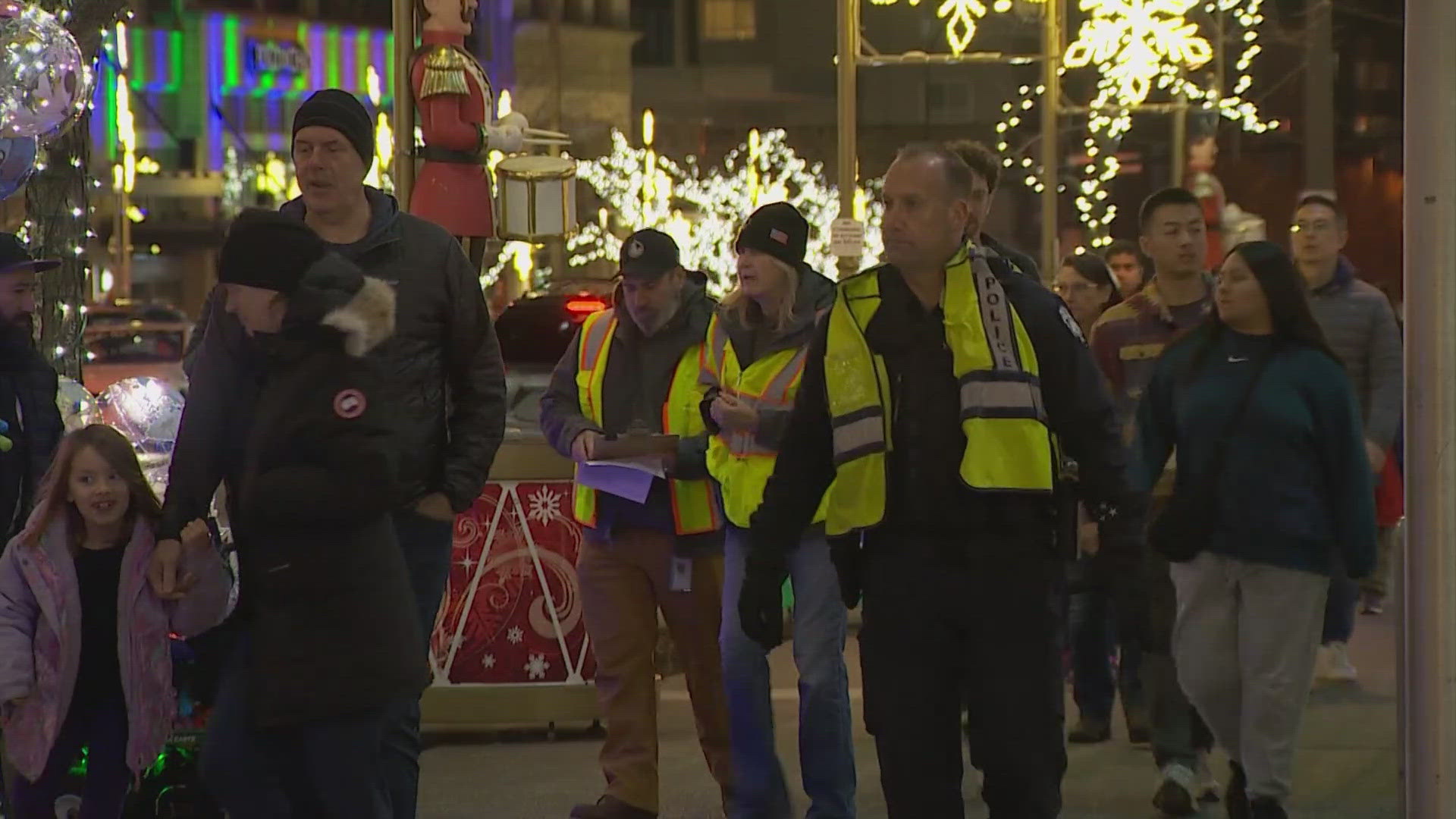 Several uniformed officers were spotted near Bellevue Square as Black Friday shoppers swarmed downtown.