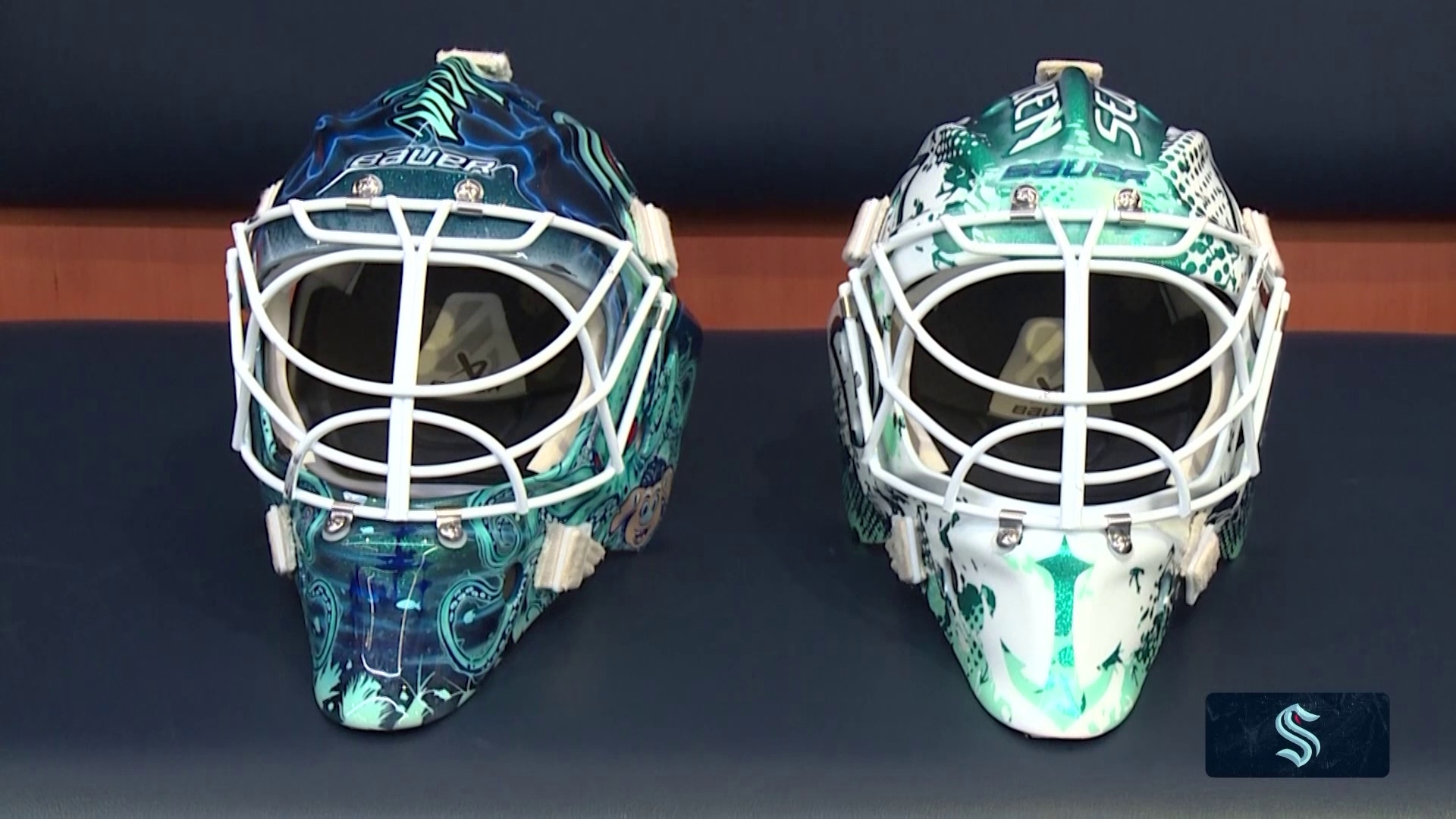 Joey Daccord and Philipp Grubauer both have intricate designs on their masks, and have two very different designers putting their personal touches on them.