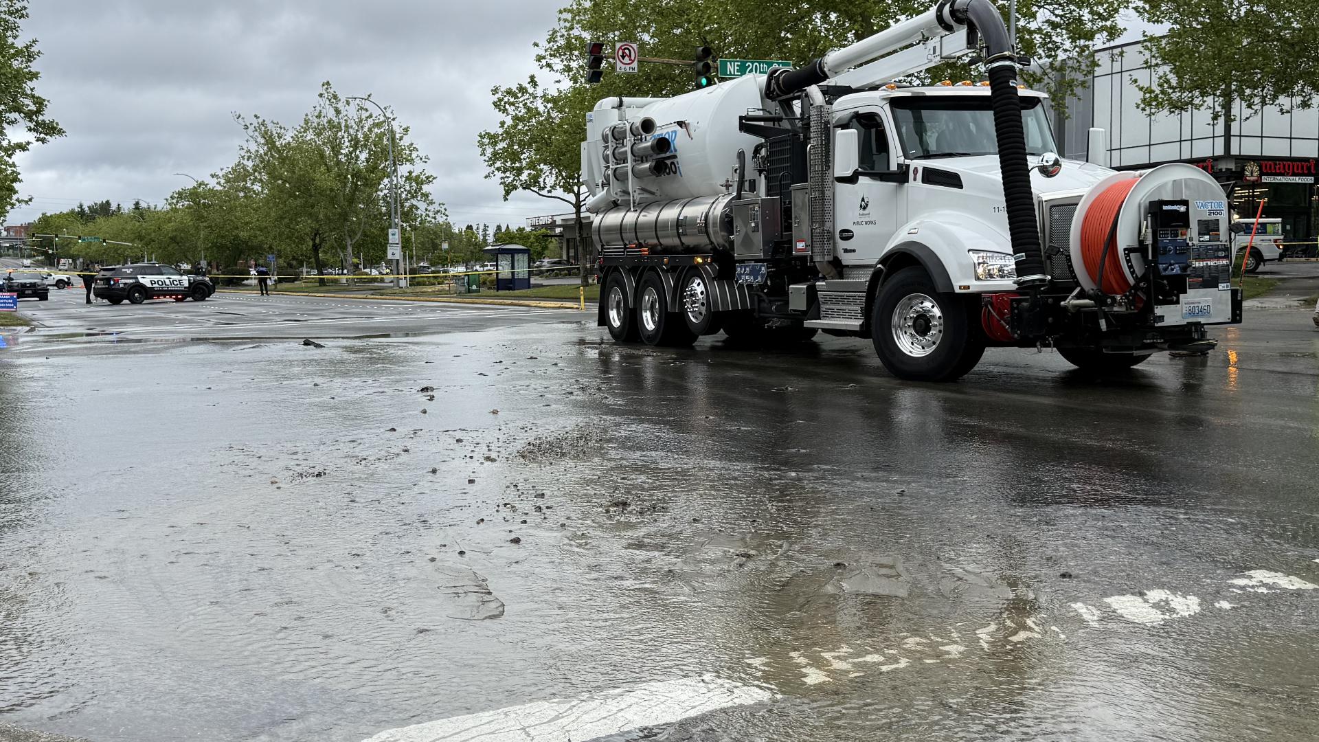 A water main break caused a "large sinkhole" to form at a Bellevue intersection. There is currently no water service in the area.