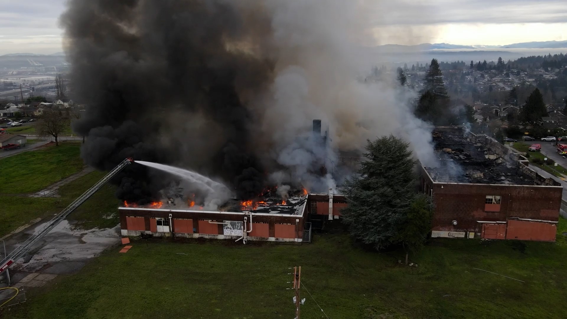 Tacoma's Gault Middle School, which has been vacant since 2009, caught fire early Wednesday morning