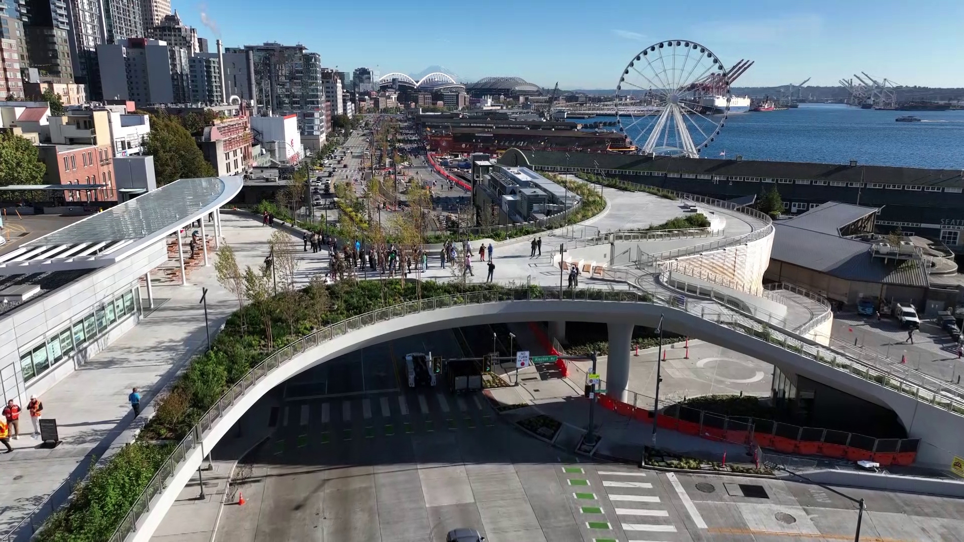 Drone shots of the new waterfront landmark in Seattle.