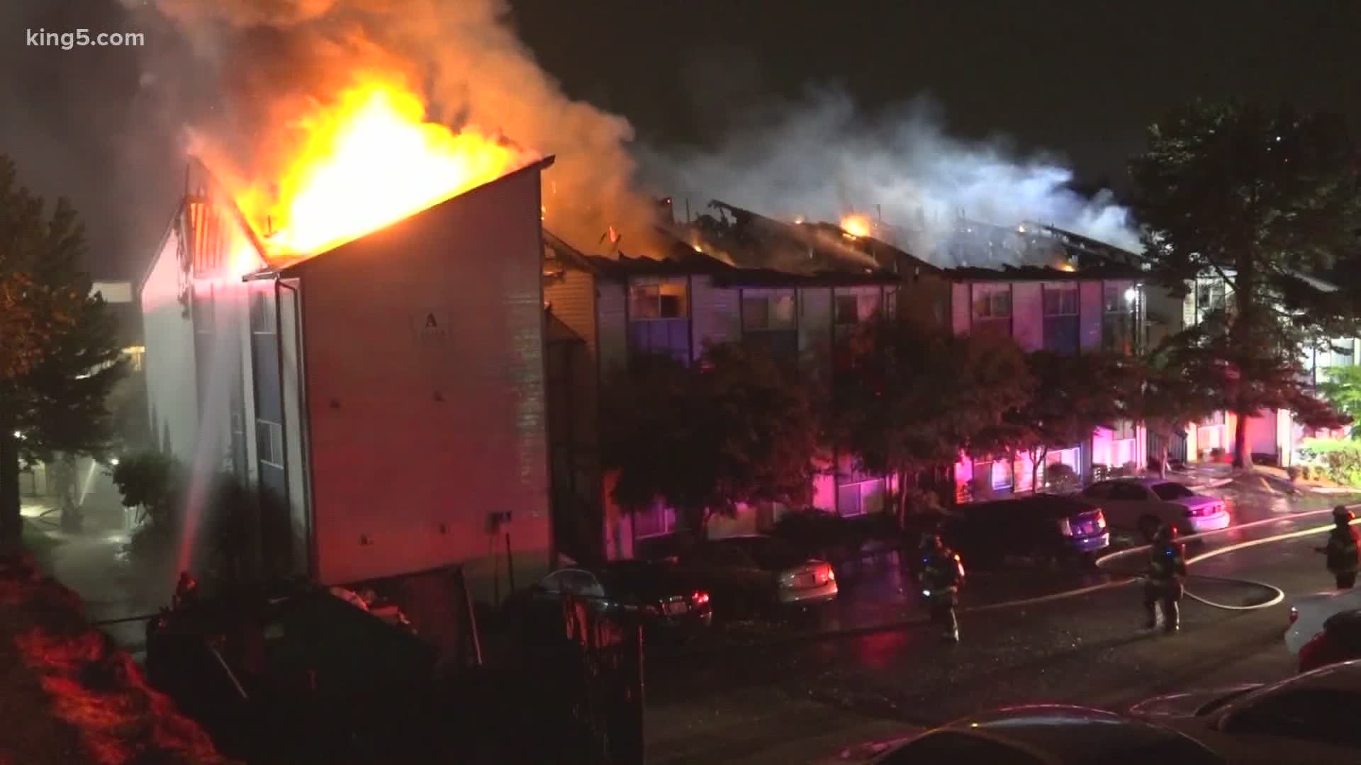 A fire ripped through a Tukwila apartment complex early Wednesday morning. The cause of the fire is under investigation.