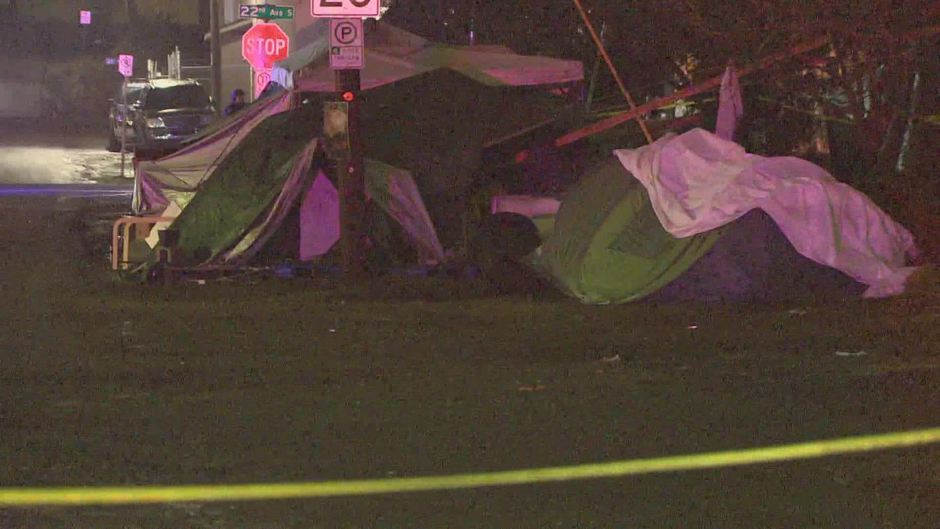 Police responded to a shooting at a homeless encampment on 22nd Ave S in Seattle's Beacon Hill neighborhood
