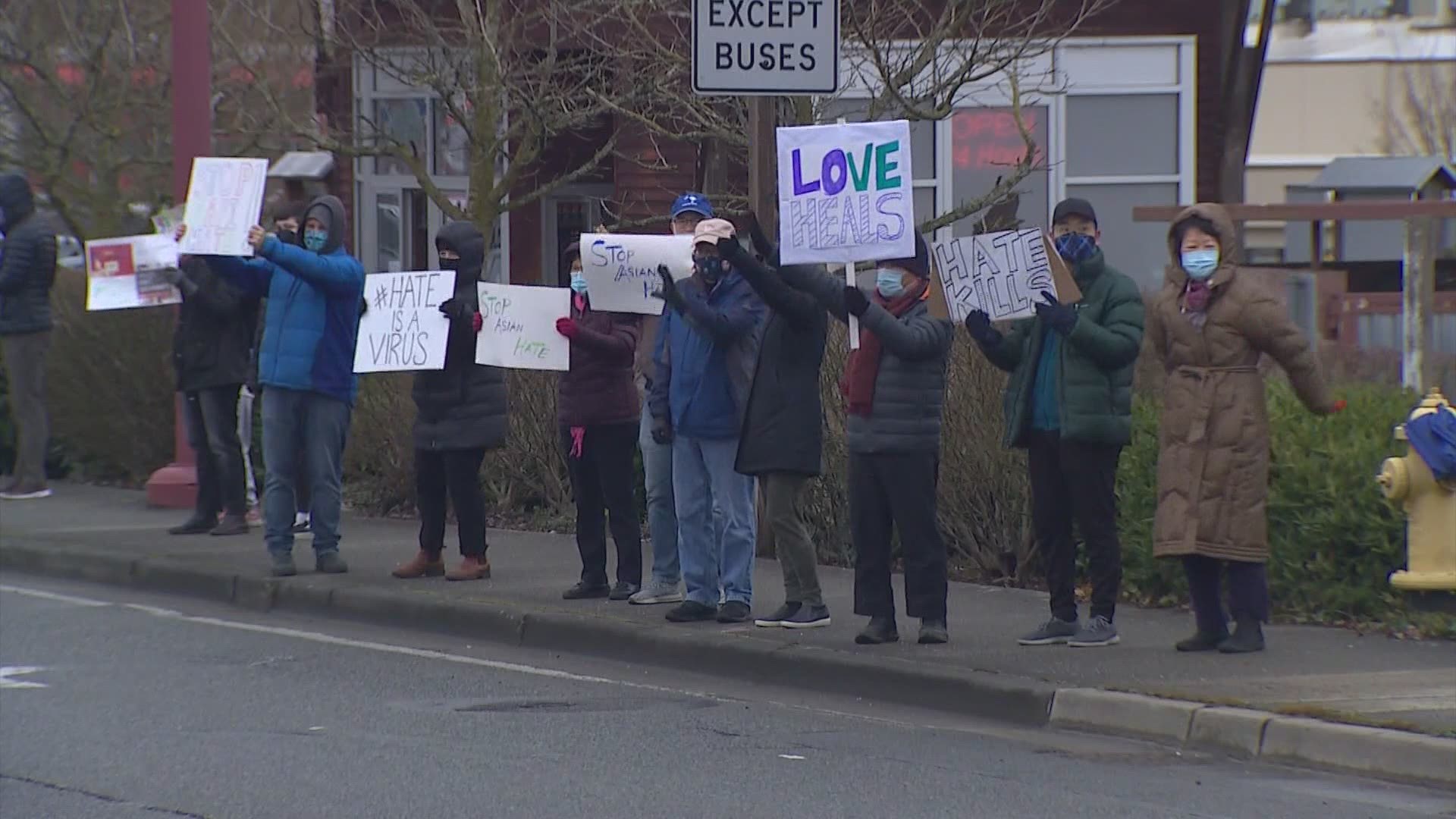 Hundreds of people gathered in western Washington this weekend to "Unite Against Hate" towards the Asian community.