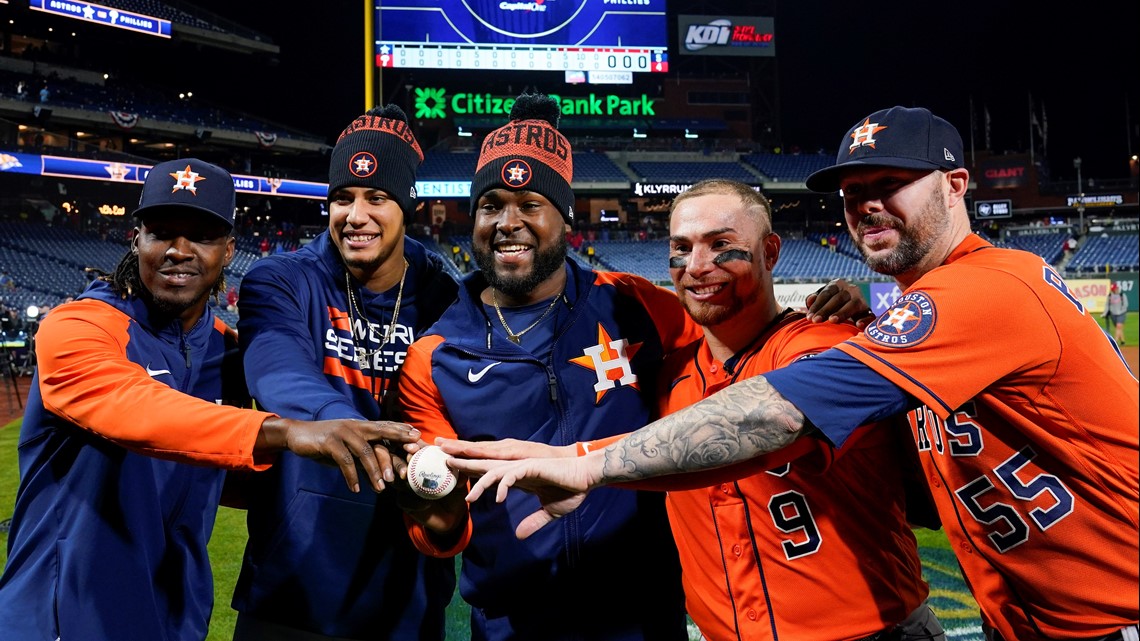 Astros burst ahead in 1st inning against Phillies, hold on to even World  Series