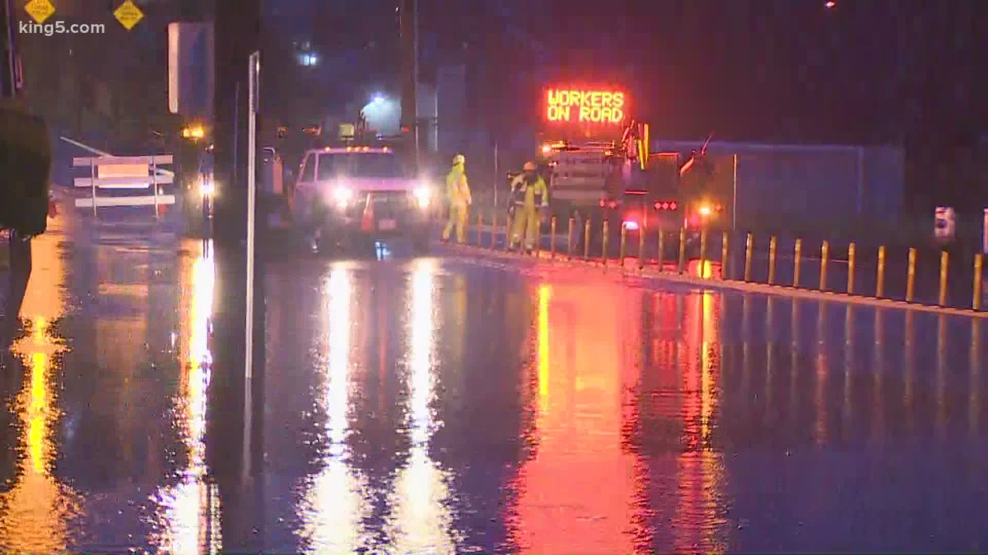 Crews have temporarily shut down James St. in Kent after heavy rainfall has lead to flooding.