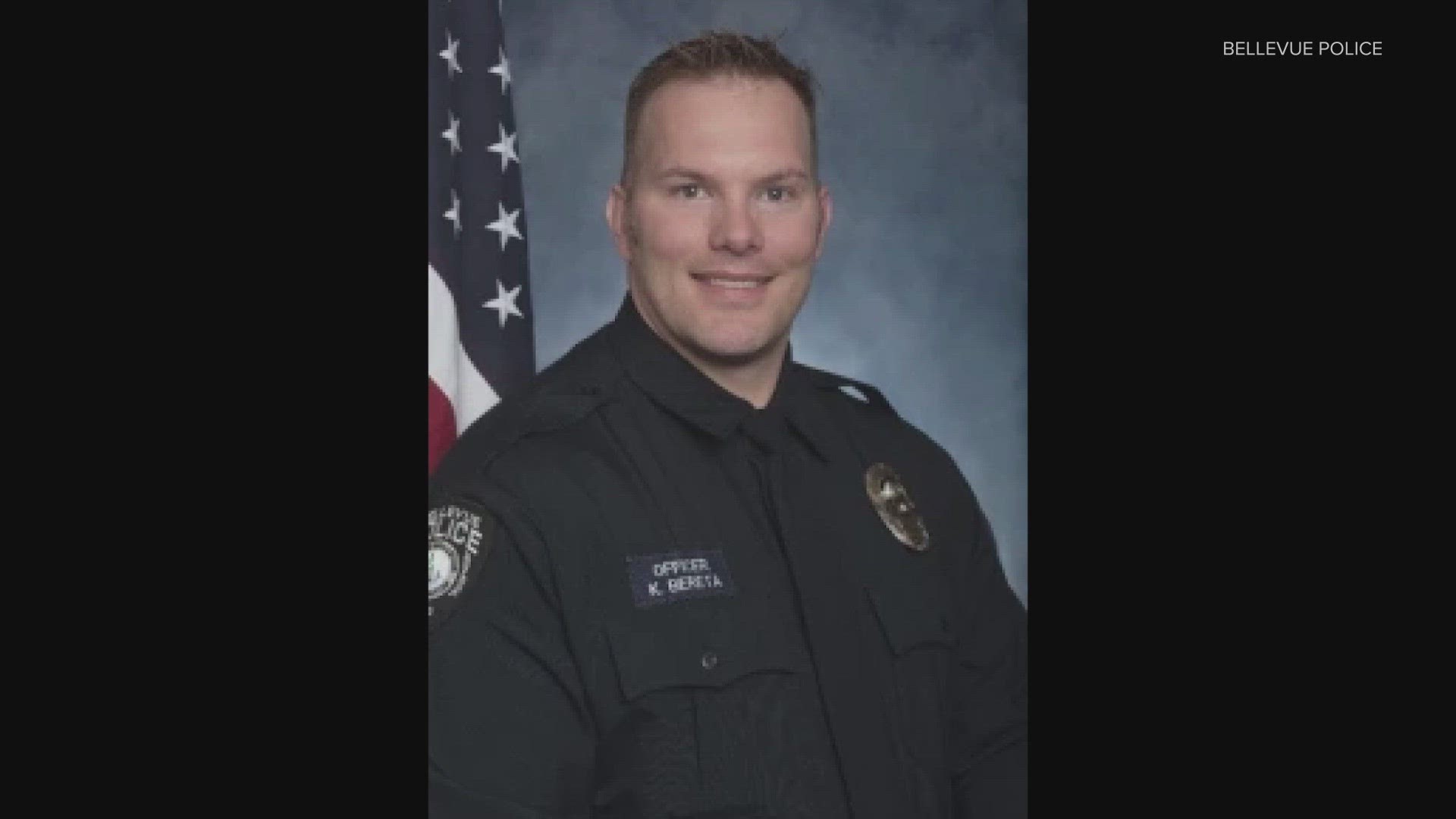 Officer Kevin Bereta fell off the Michigan Street on-ramp while on service detail for Vice President Kamala Harris' visit.