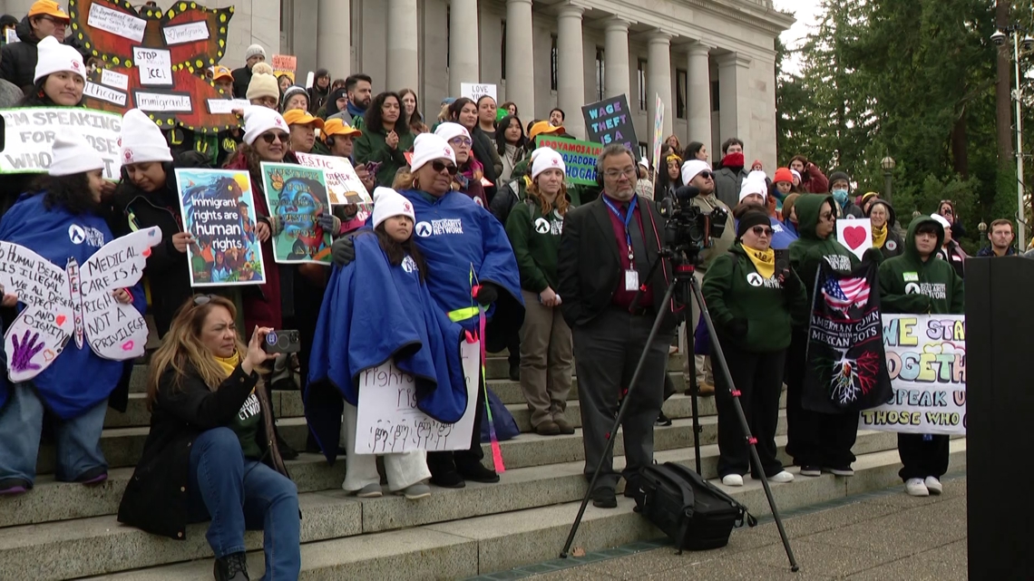 Immigrant advocates rally in Olympia, push funding for WAISN deportation hotline amid rise in ICE activity
