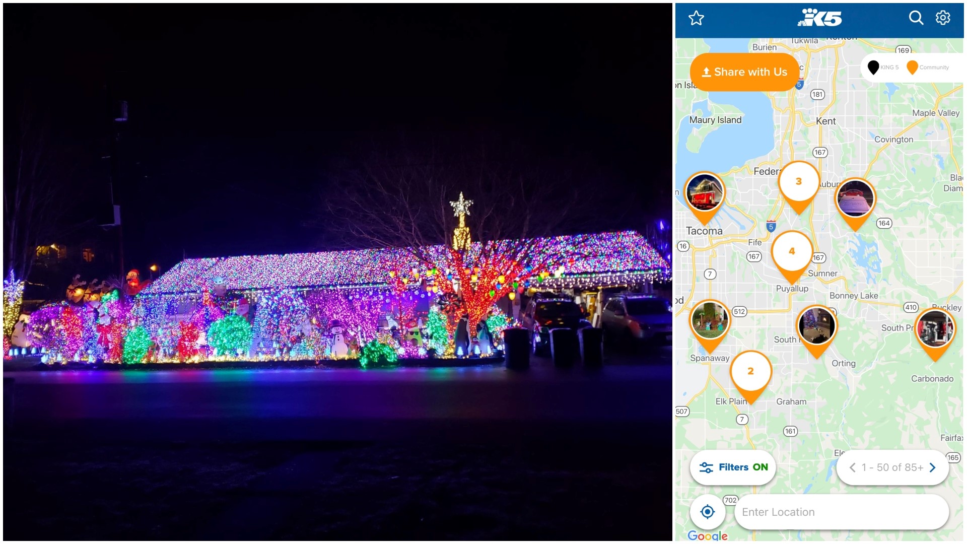 See holiday light displays from your neighbors by checking out KING 5's holiday lights map.