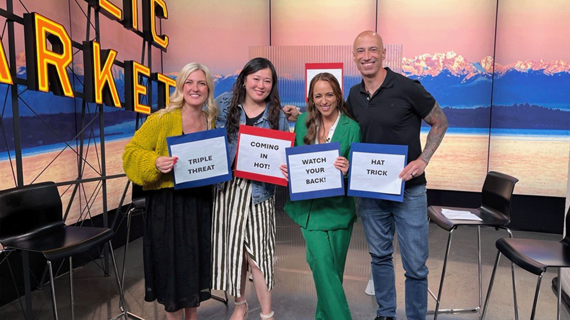 Kelly and Claire Sumadiwirya challenge Taryn Daly and Steve Migs from KISW Radio in this Pyramid-edition of Game On. #newdaynw