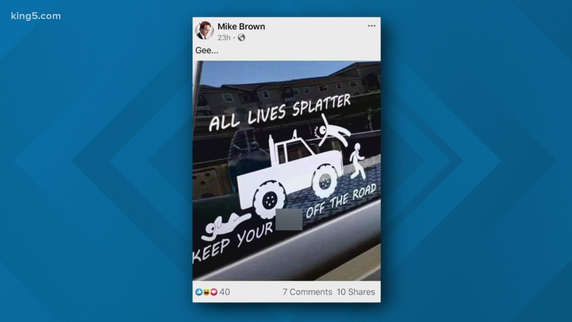 The sheriff's office received complaints about the Facebook posts of Det. Mike Brown, including one that appeared to mock protesters struck by a car.