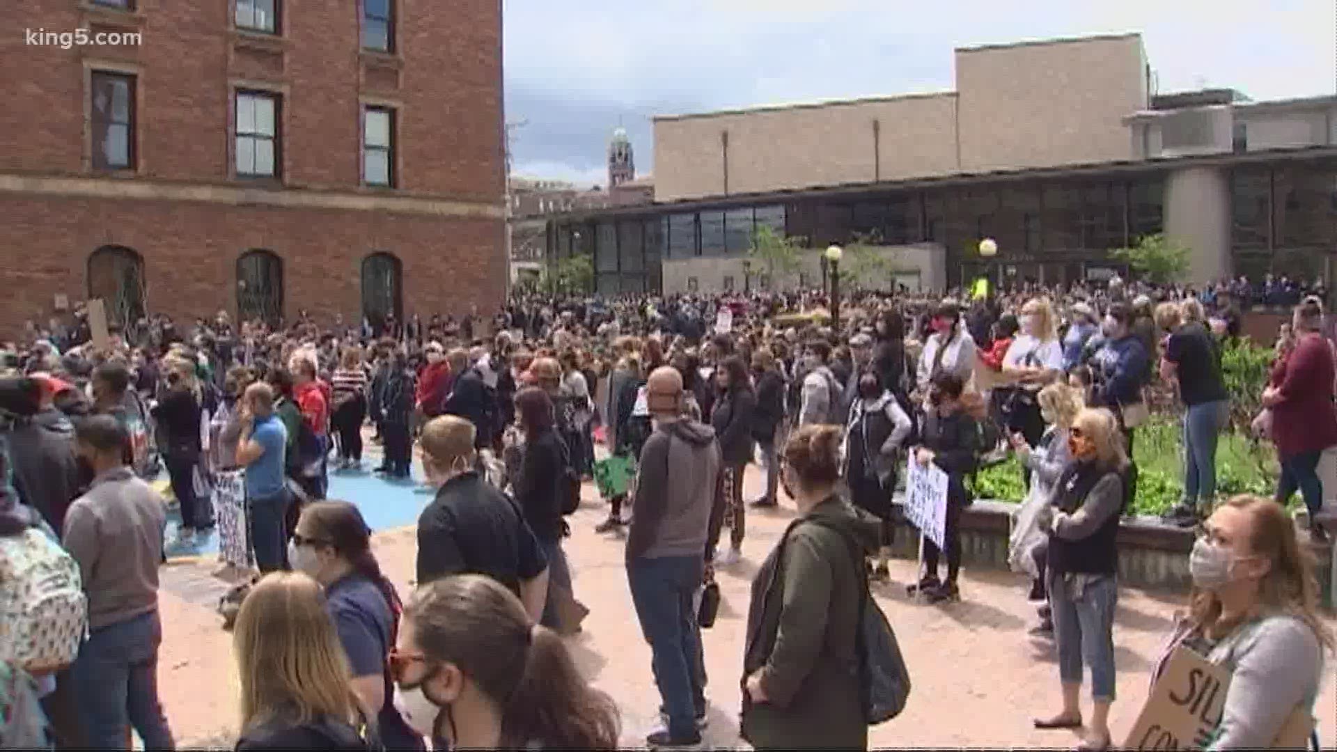 Educators, lawmakers, and community members filled the courtyard outside Tacoma's Stadium High School Sunday calling for change on diversity in the classroom.