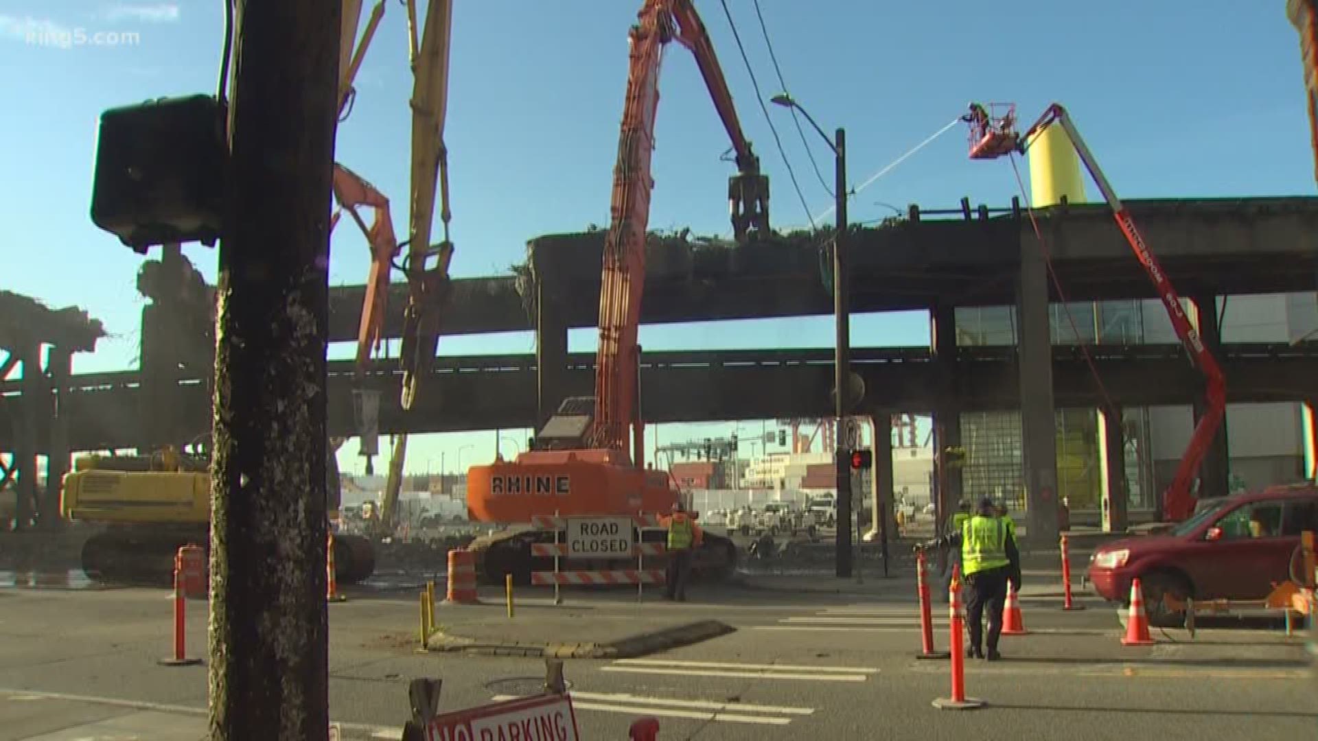 Five days into the Viaduct shutdown and there's good news on construction progress, but concern about what is coming weather wise. KING 5's Glenn Farley reports.