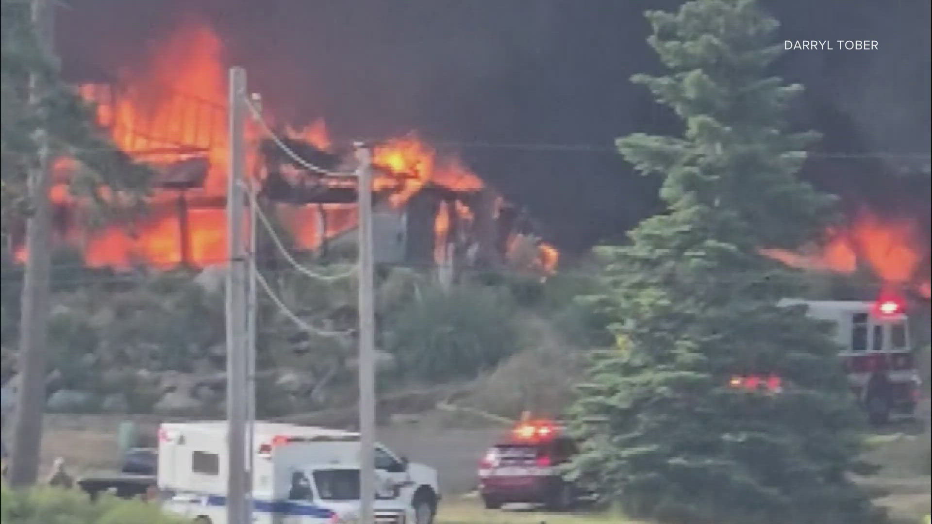 Emergency crews responded to reports of an explosion and fire at a home on Strawberry Point Road in Oak Harbor.