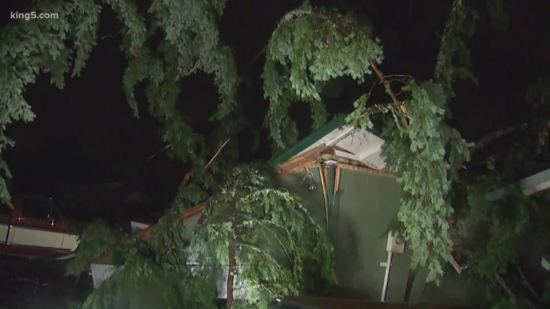 KING 5's Drew Mikkelsen shows damage from the Port Orchard tornado.