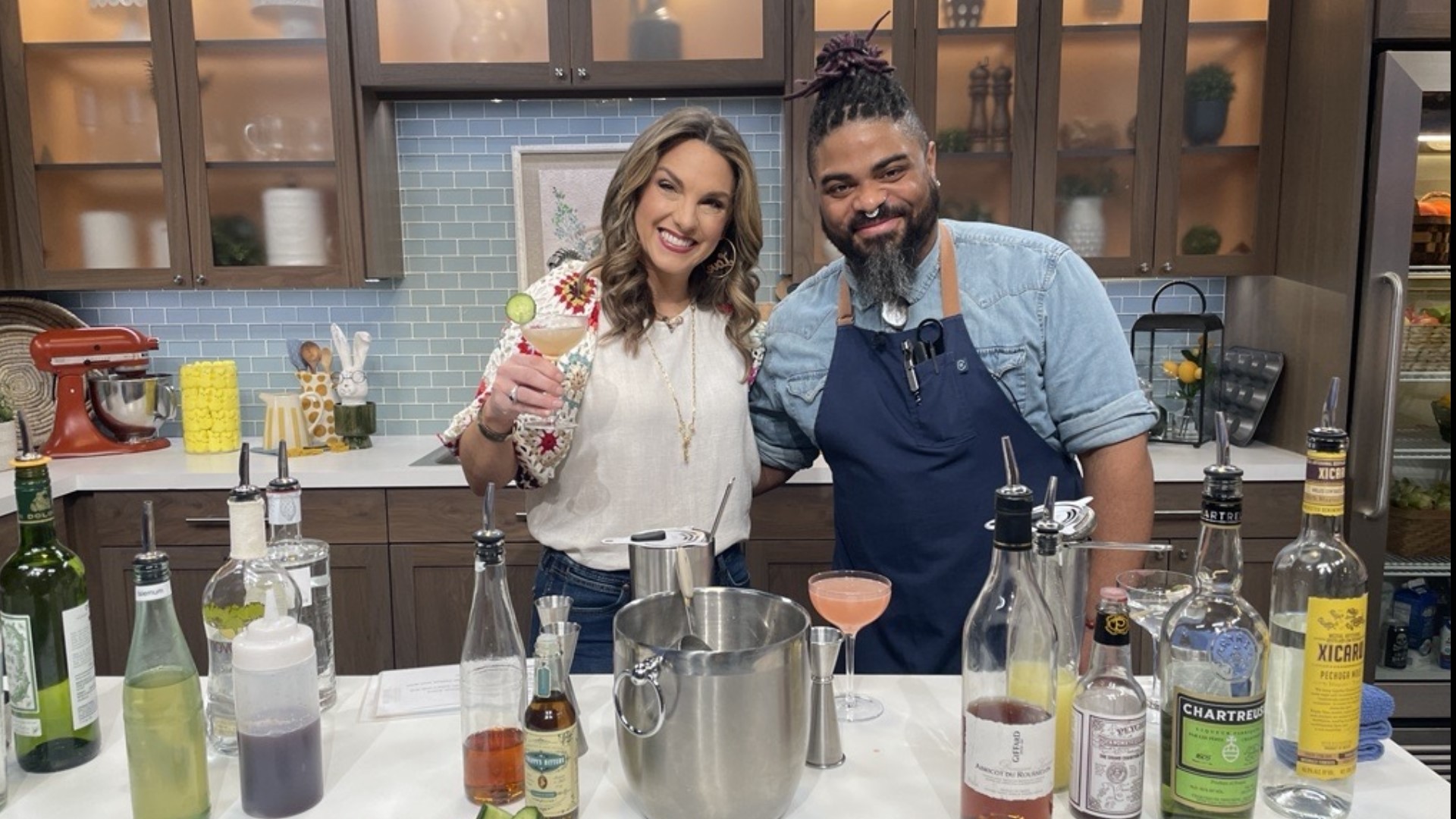 Bartender Sean Cates-McDonald shows Amity three spring-inspired cocktails from Coastal Kitchen's new spring menu launching March 29. #newdaynw