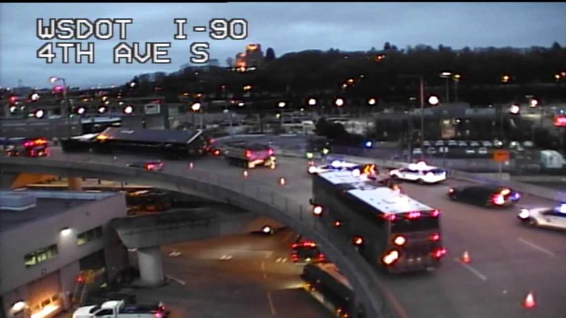 Tipped semi-truck cleared from I-90 on-ramp after snarling morning commute in SODO