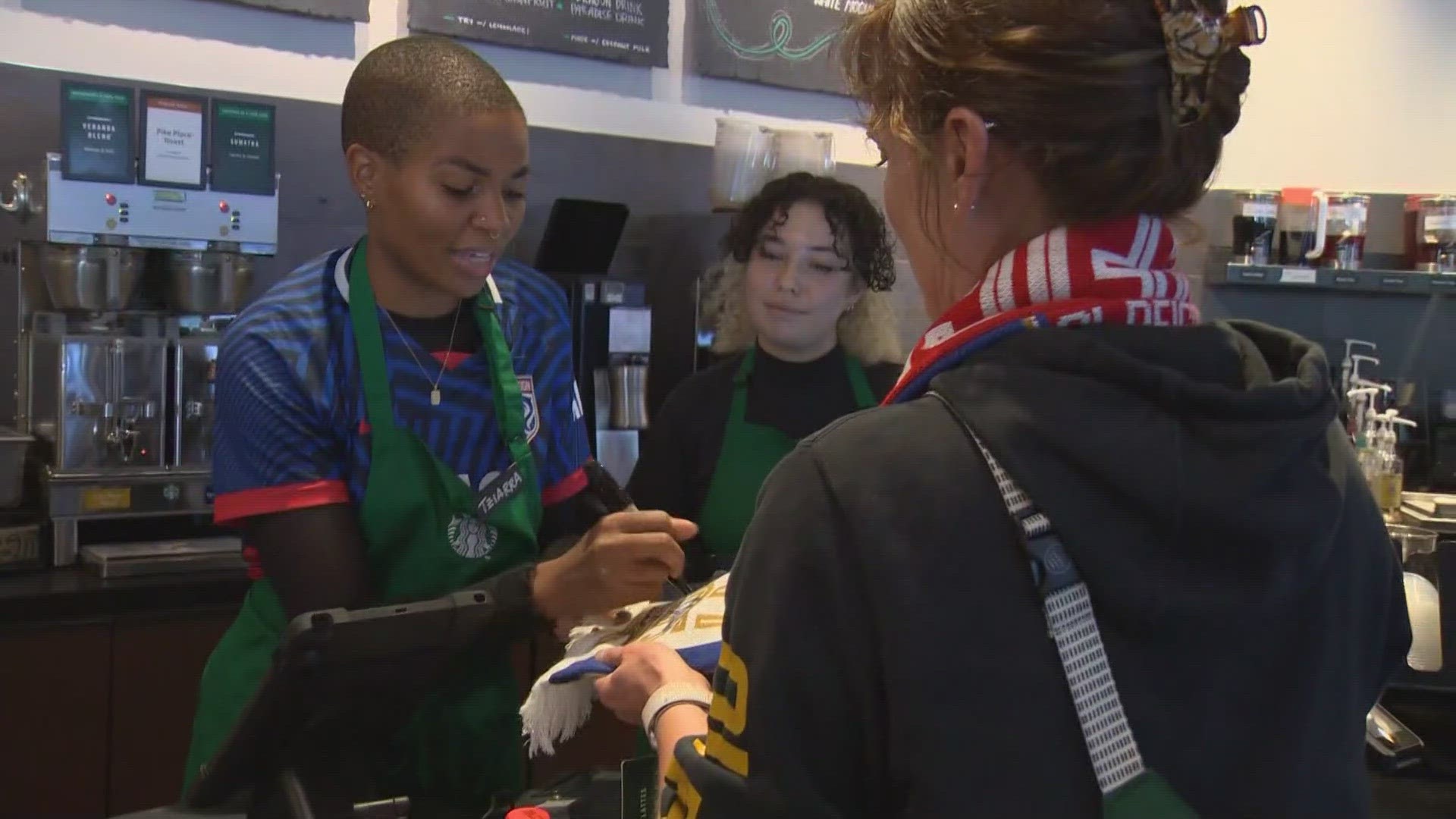 OL Reign players Jess Fishlock and Tziarra King are Starbucks Player Ambassadors hosting various community events.