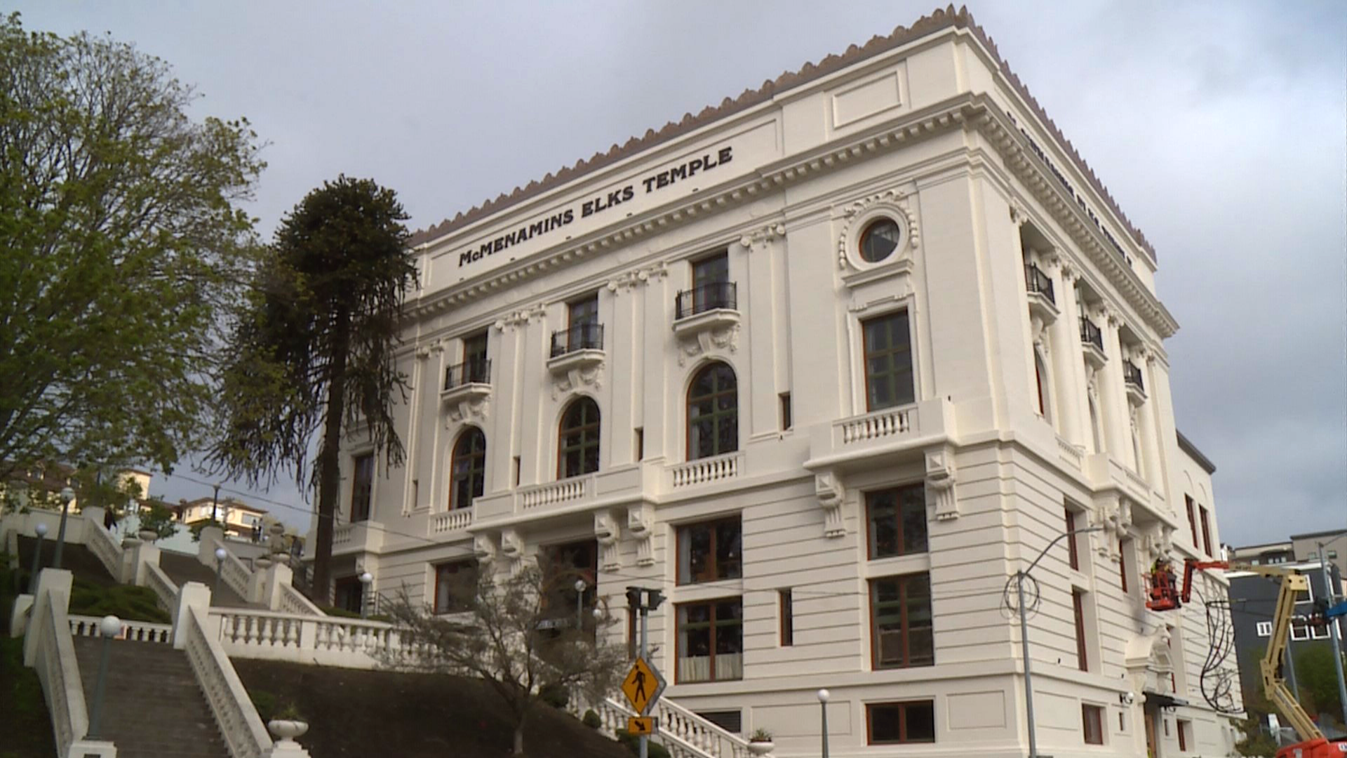 It's the opening day of the long-awaited Mc Menamins Elks Temple in downtown Tacoma.  What sat in disrepair for decades is now a 45-room hotel, a concert venue, and home to five new restaurants and bars.