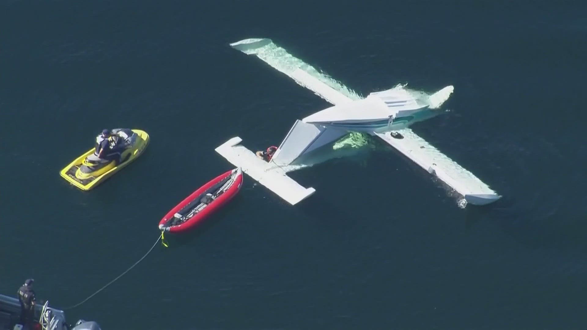 The involved plane is a single-engine Seawind 3000 and had two people on board, according to the Federal Aviation Administration. The pilot died at the scene.