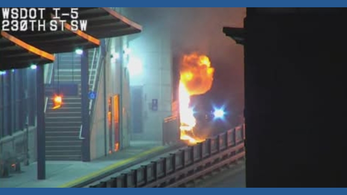 1 killed in car crash and fire on I-5; Mountlake Terrace transit station damaged