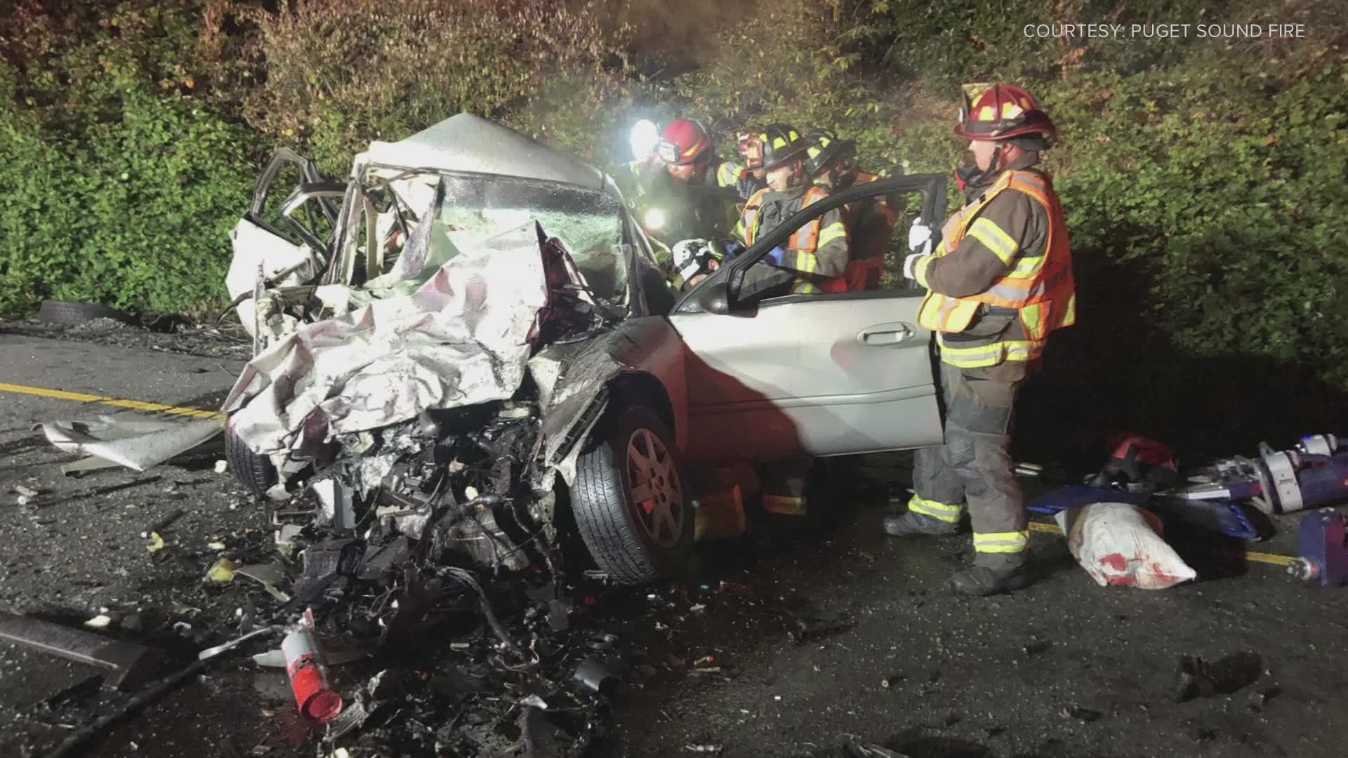 The Washington State Patrol said the teen's car was fully engulfed in flames within minutes.