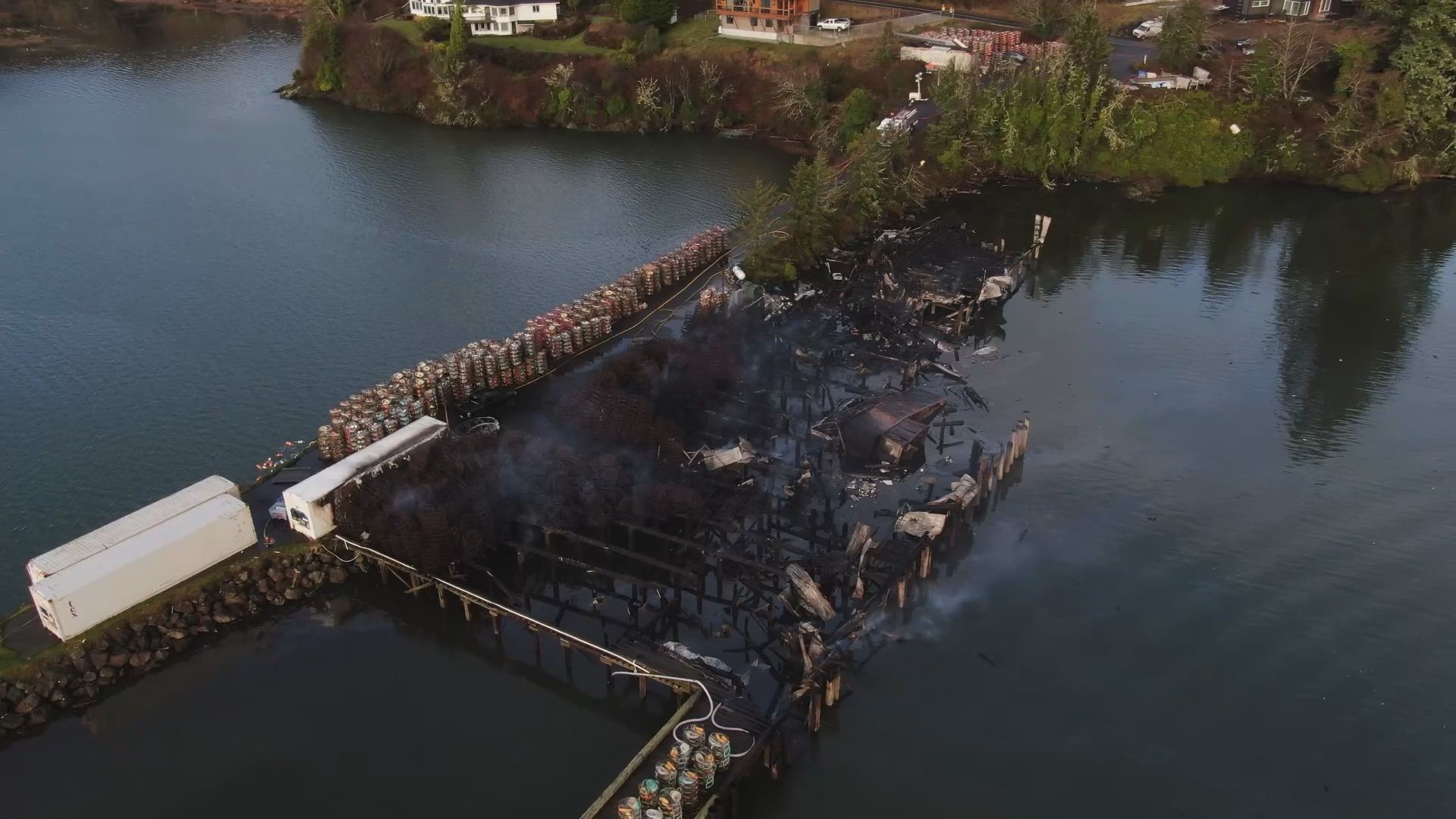 Drone footage of Ilwaco Landing following a fire that started on Jan. 22, 2024.