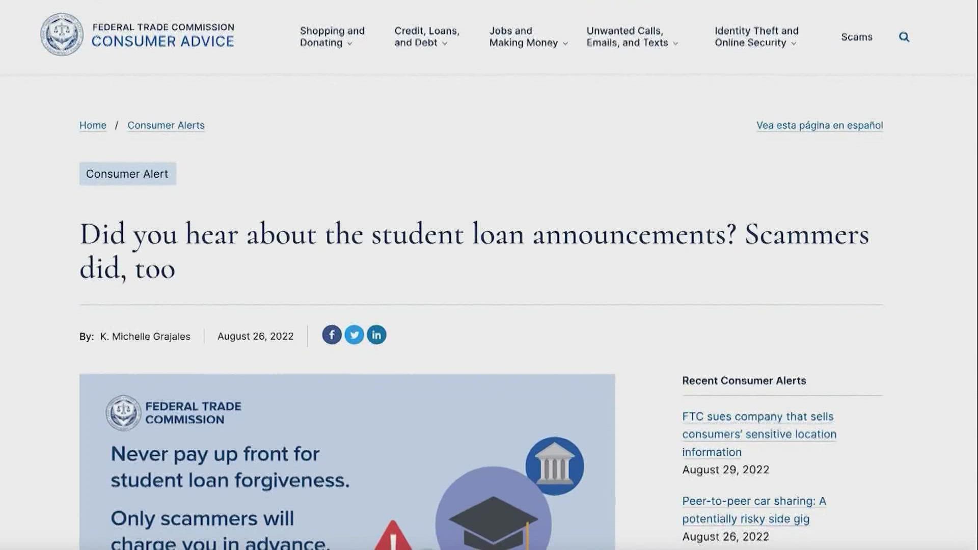 As the White House rolls out details on student loan forgiveness, scammers are ready to steal money or identities, according to the BBB of Washington.